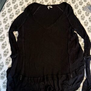 We The Free Free People Black Waffle Knit Top